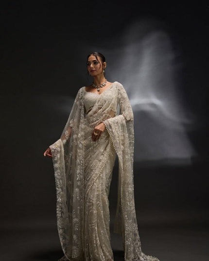 Bollywood Net Saree with 5MM Sequins Embroidery | Perfect For Weddings & Parties - Rosepetals Luxe