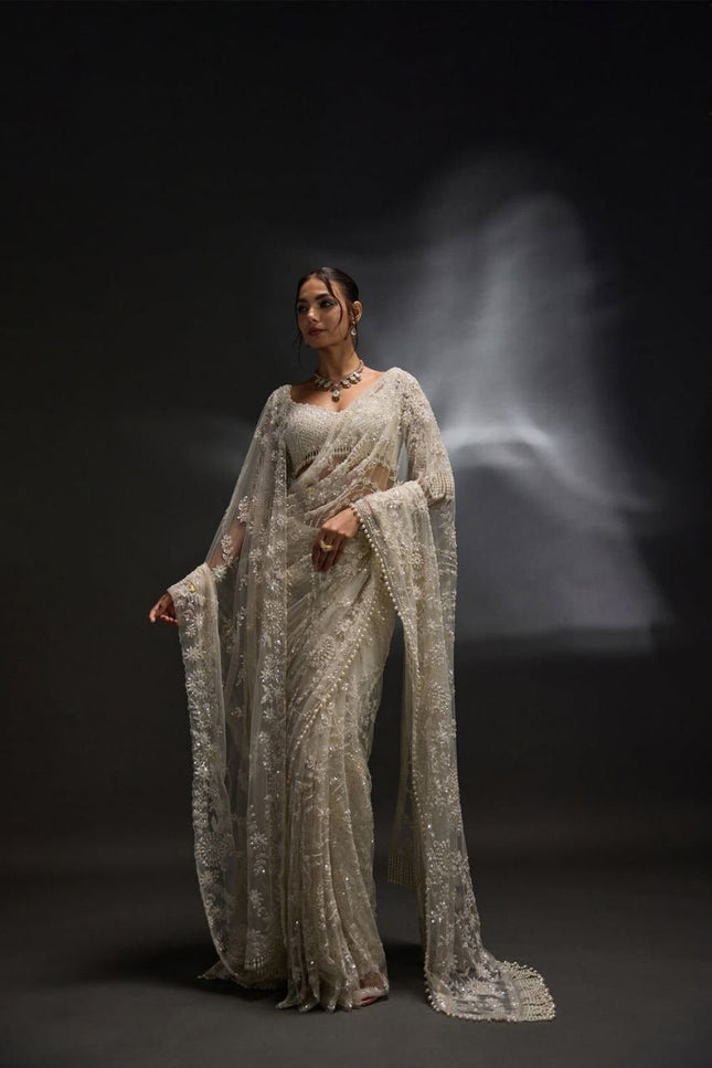 Bollywood Net Saree with 5MM Sequins Embroidery | Perfect For Weddings & Parties - Rosepetals Luxe