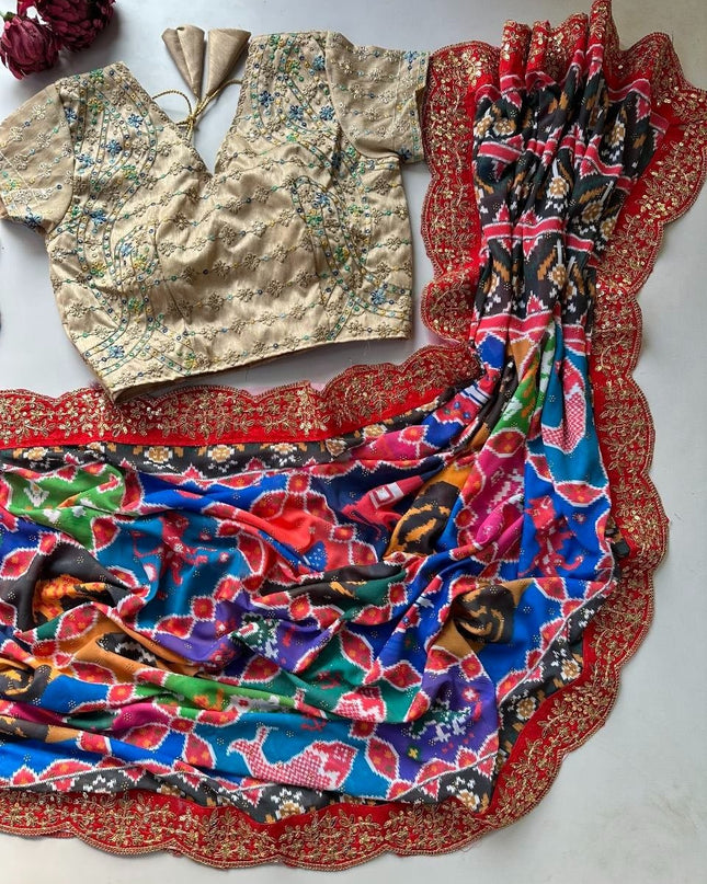Bollywood Sequins Georgette Saree | Digital Patola Print - Rosepetals Luxe