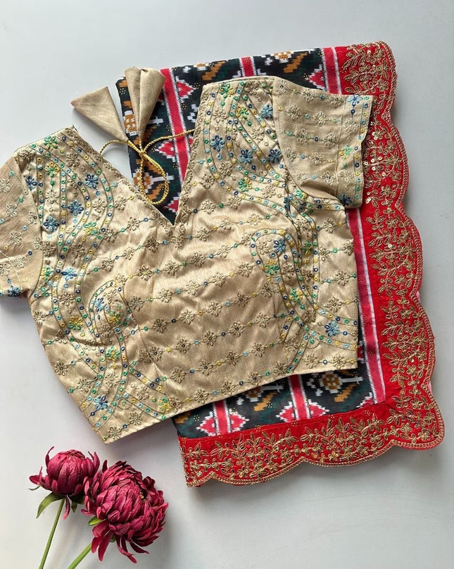 Bollywood Sequins Georgette Saree | Digital Patola Print - Rosepetals Luxe
