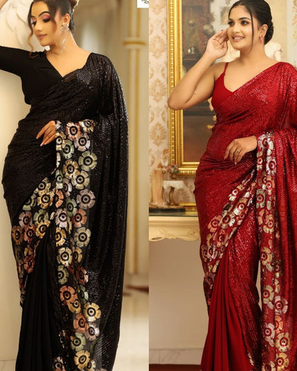 Bollywood Style Georgette Saree with Dual Sequins Embroidery - Rosepetals Luxe