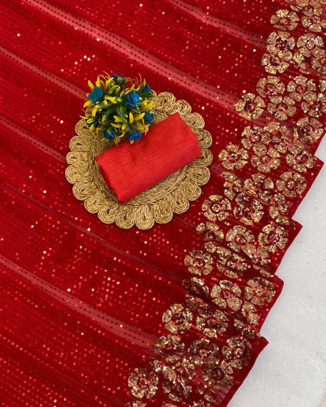 Bollywood Style Georgette Saree with Dual Sequins Embroidery - Rosepetals Luxe