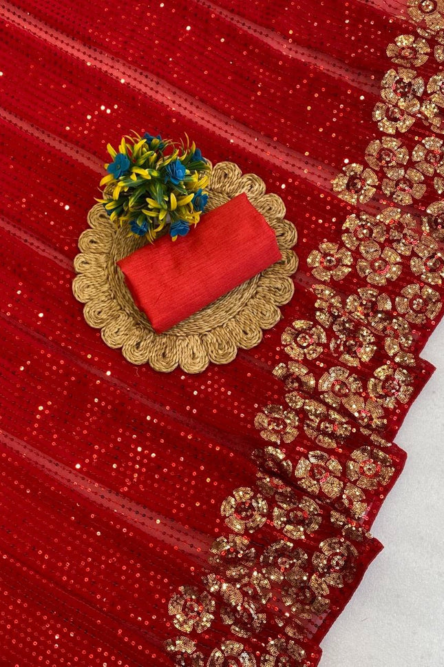 Bollywood Style Georgette Saree with Dual Sequins Embroidery - Rosepetals Luxe