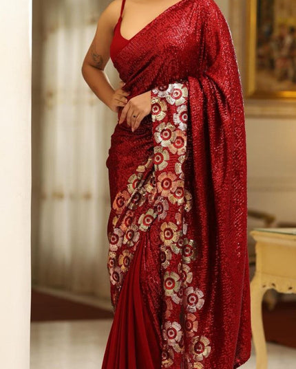 Bollywood Style Georgette Saree with Dual Sequins Embroidery - Rosepetals Luxe
