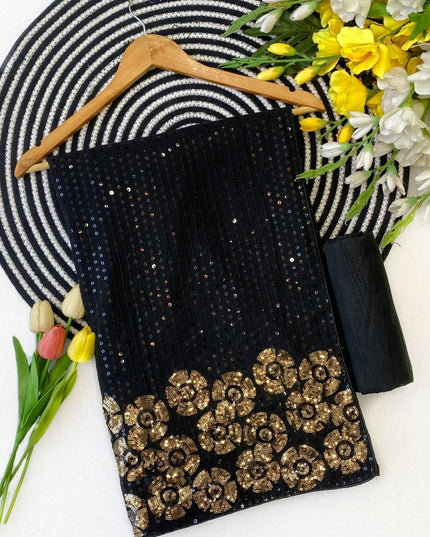 Bollywood Style Georgette Saree with Dual Sequins Embroidery - Rosepetals Luxe