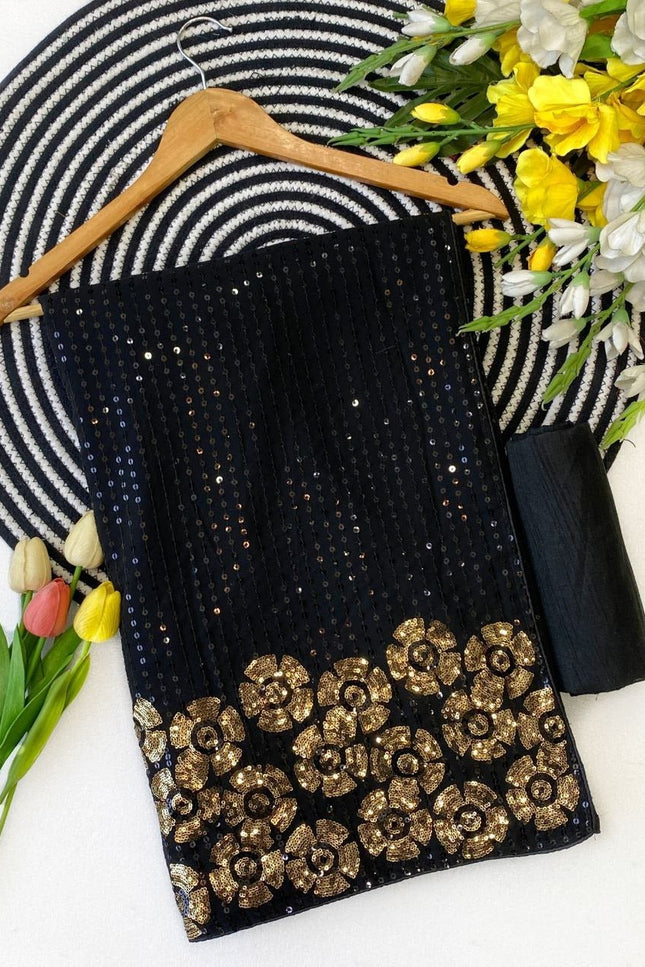 Bollywood Style Georgette Saree with Dual Sequins Embroidery - Rosepetals Luxe
