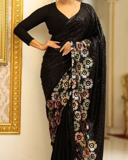 Bollywood Style Georgette Saree with Dual Sequins Embroidery - Rosepetals Luxe