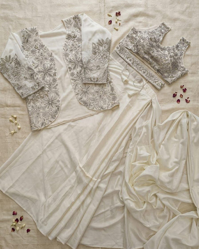 Bollywood Style Ready - to - Wear Drape Saree with Embroidery Jacket & Belt - Rosepetals Luxe