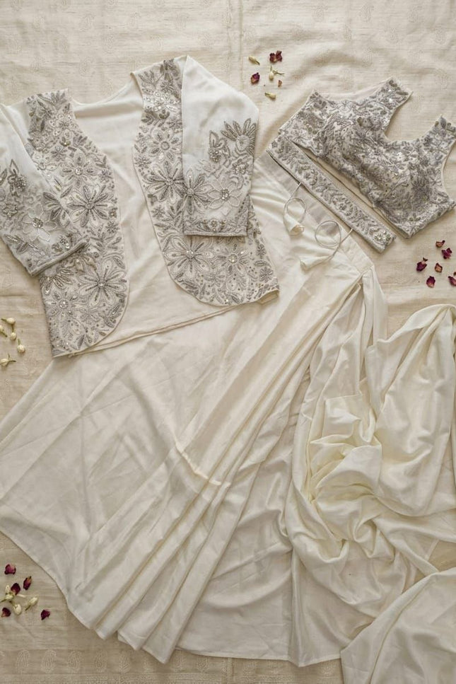 Bollywood Style Ready - to - Wear Drape Saree with Embroidery Jacket & Belt - Rosepetals Luxe