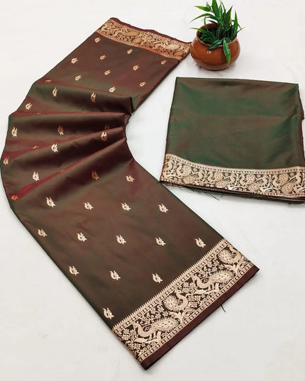 Bomkai Paithani Silk Saree | Peacock Zari Butti | Woven Border | Running Blouse | Rosepetals Luxe - Rosepetals Luxe