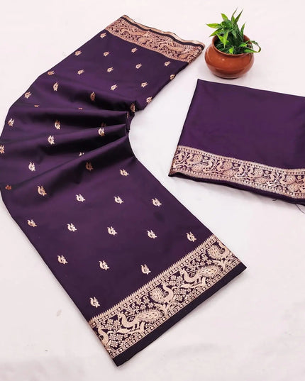 Bomkai Paithani Silk Saree | Peacock Zari Butti | Woven Border | Running Blouse | Rosepetals Luxe - Rosepetals Luxe