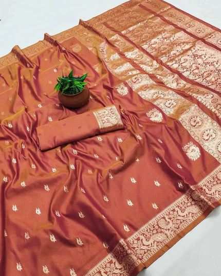 Bomkai Paithani Silk Saree | Peacock Zari Butti | Woven Border | Running Blouse | Rosepetals Luxe - Rosepetals Luxe