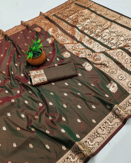Bomkai Paithani Silk Saree | Peacock Zari Butti | Woven Border | Running Blouse | Rosepetals Luxe - Rosepetals Luxe