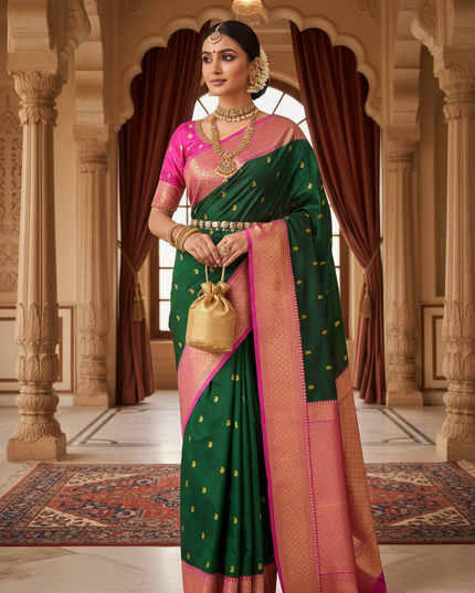 Pure Kanchipuram Silk Korvai Saree | One Side Border Design | Without Blouse - Rosepetals Luxe 
