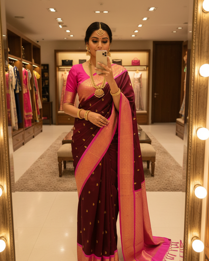 Pure Kanchipuram Silk Korvai Saree | One Side Border Design | Without Blouse - Rosepetals Luxe 