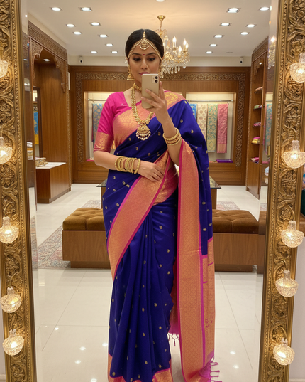 Pure Kanchipuram Silk Korvai Saree | One Side Border Design | Without Blouse - Rosepetals Luxe 