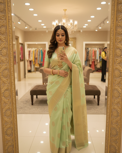 Kanchipuram Pure Silk Saree | Fancy Butta Weave | Silk Mark Certified - Rosepetals Luxe 