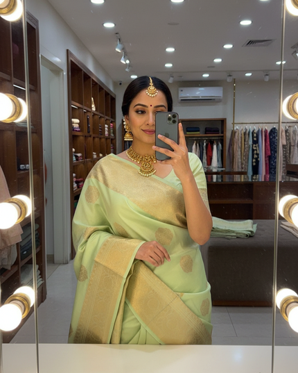 Kanchipuram Pure Silk Saree | Fancy Butta Weave | Silk Mark Certified - Rosepetals Luxe 