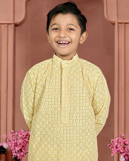 Boys' Cotton Chikankari Kurta Pajama Set - Rosepetals Luxe