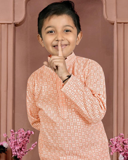 Boys' Cotton Chikankari Kurta Pajama Set - Rosepetals Luxe