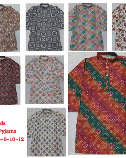 Boys' Printed Cotton Kurta Pyjama Set | Soft & Breathable | Festive & Eid Wear | Sizes 4–12 - Rosepetals Luxe