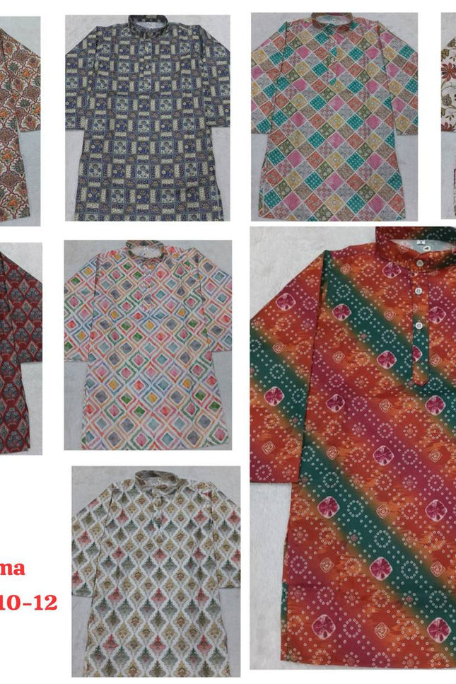 Boys' Printed Cotton Kurta Pyjama Set | Soft & Breathable | Festive & Eid Wear | Sizes 4–12 - Rosepetals Luxe