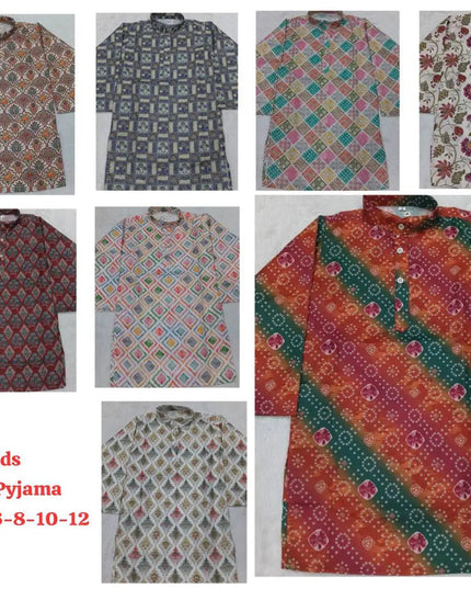 Boys' Printed Cotton Kurta Pyjama Set | Soft & Breathable | Festive & Eid Wear | Sizes 4–12 - Rosepetals Luxe