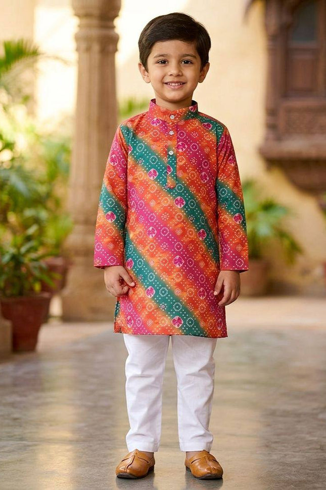 Boys' Printed Cotton Kurta Pyjama Set | Soft & Breathable | Festive & Eid Wear | Sizes 4–12 - Rosepetals Luxe