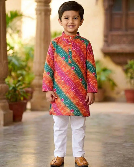 Boys' Printed Cotton Kurta Pyjama Set | Soft & Breathable | Festive & Eid Wear | Sizes 4–12 - Rosepetals Luxe
