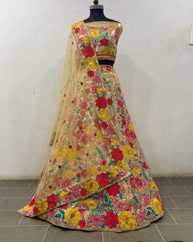 Bridesmaid Georgette Lehenga Choli With Thread Embroidery & Sequins Work - Rosepetals Luxe
