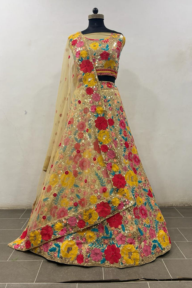 Bridesmaid Georgette Lehenga Choli With Thread Embroidery & Sequins Work - Rosepetals Luxe