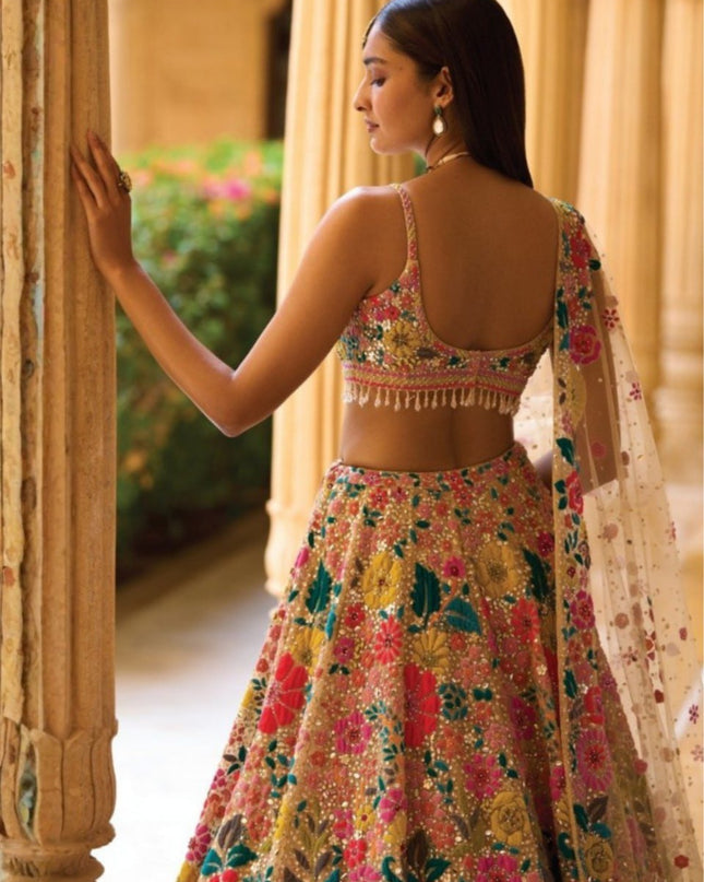 Bridesmaid Georgette Lehenga Choli With Thread Embroidery & Sequins Work - Rosepetals Luxe