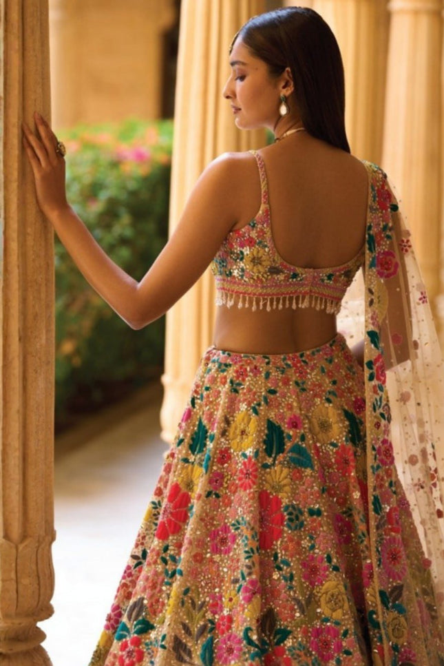 Bridesmaid Georgette Lehenga Choli With Thread Embroidery & Sequins Work - Rosepetals Luxe