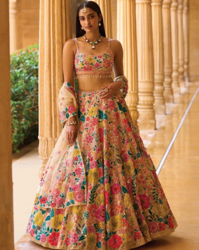 Bridesmaid Georgette Lehenga Choli With Thread Embroidery & Sequins Work - Rosepetals Luxe