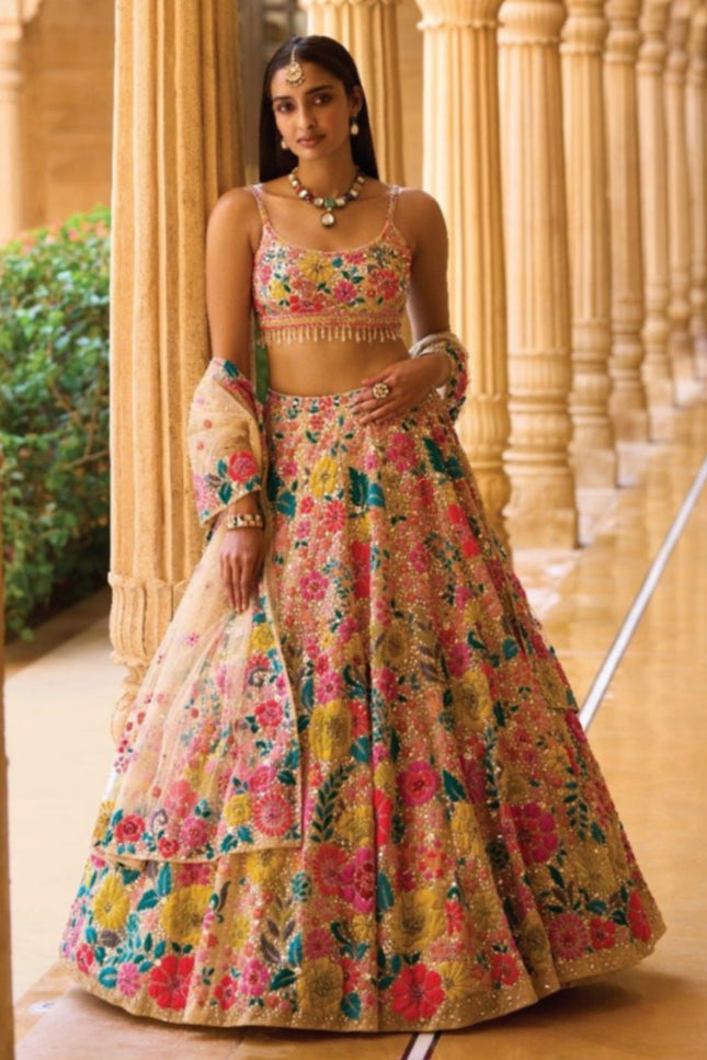 Bridesmaid Georgette Lehenga Choli With Thread Embroidery & Sequins Work - Rosepetals Luxe
