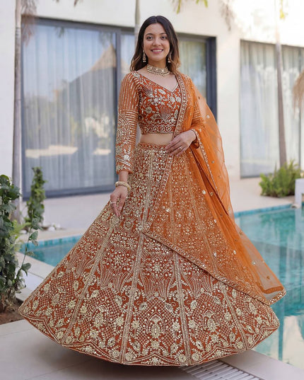 Butterfly Net Lehenga Choli with Sequins & Coding Embroidery - Rosepetals Luxe