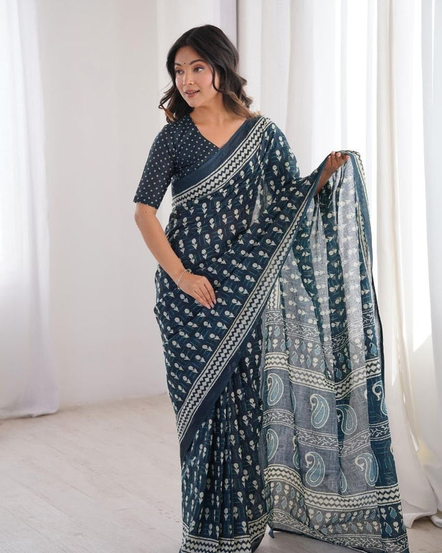 Celebrity Look Hand Block Printed Sarees | Soft Pure Cotton | With Blouse Piece - Rosepetals Luxe