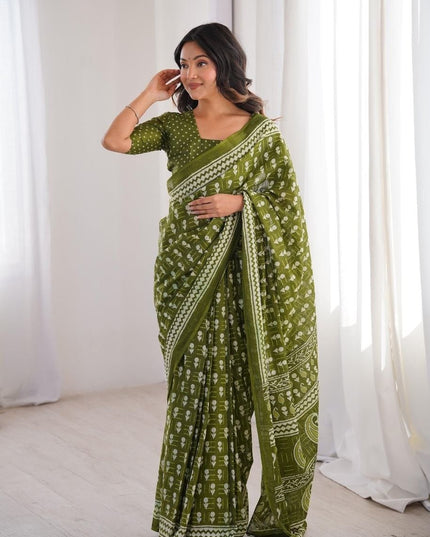 Celebrity Look Hand Block Printed Sarees | Soft Pure Cotton | With Blouse Piece - Rosepetals Luxe
