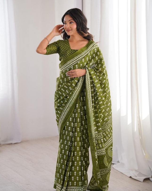 Celebrity Look Hand Block Printed Sarees | Soft Pure Cotton | With Blouse Piece - Rosepetals Luxe