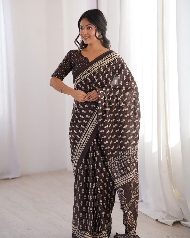 Celebrity Look Hand Block Printed Sarees | Soft Pure Cotton | With Blouse Piece - Rosepetals Luxe
