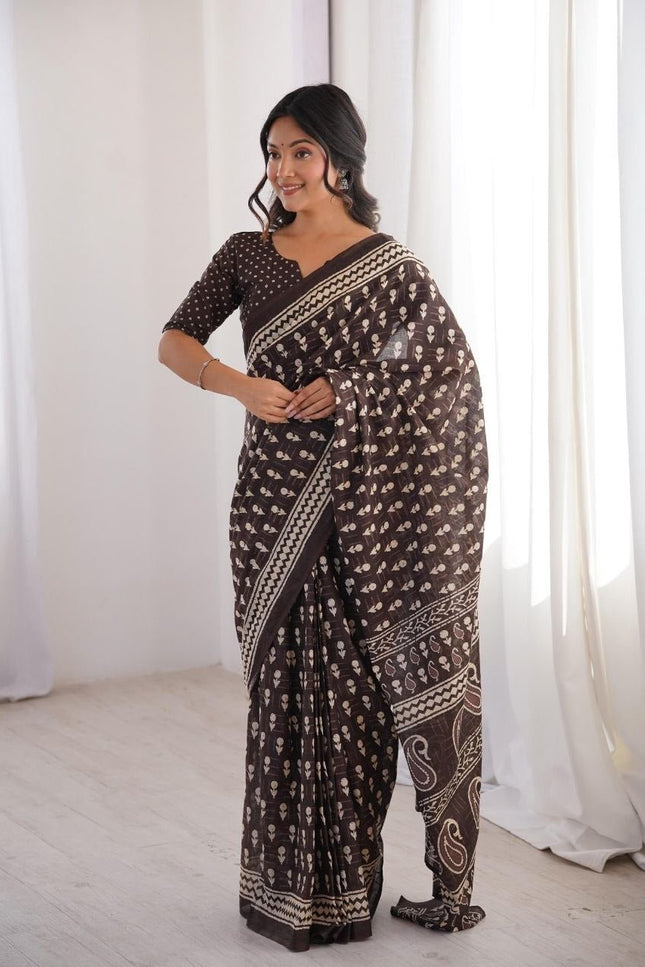 Celebrity Look Hand Block Printed Sarees | Soft Pure Cotton | With Blouse Piece - Rosepetals Luxe