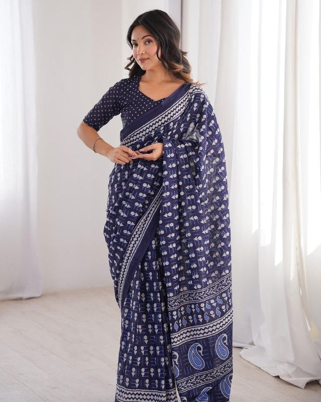 Celebrity Look Hand Block Printed Sarees | Soft Pure Cotton | With Blouse Piece - Rosepetals Luxe