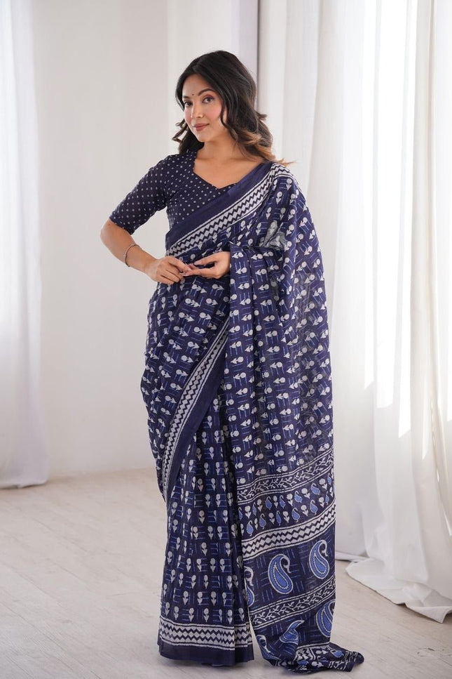 Celebrity Look Hand Block Printed Sarees | Soft Pure Cotton | With Blouse Piece - Rosepetals Luxe