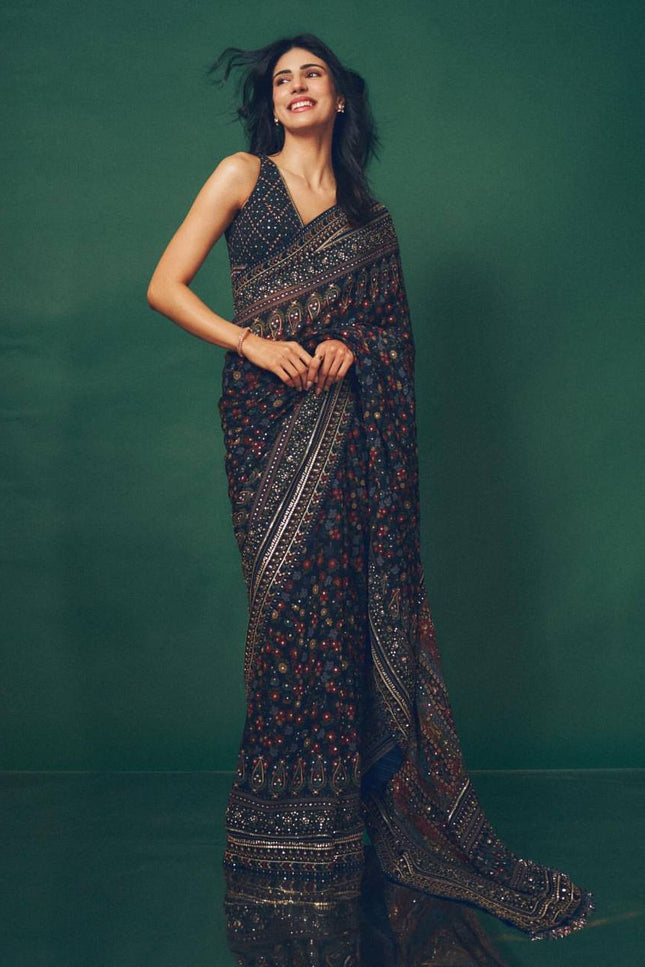 Celebrity Saree with Diamond Work – Full Look | Rosepetals Luxe