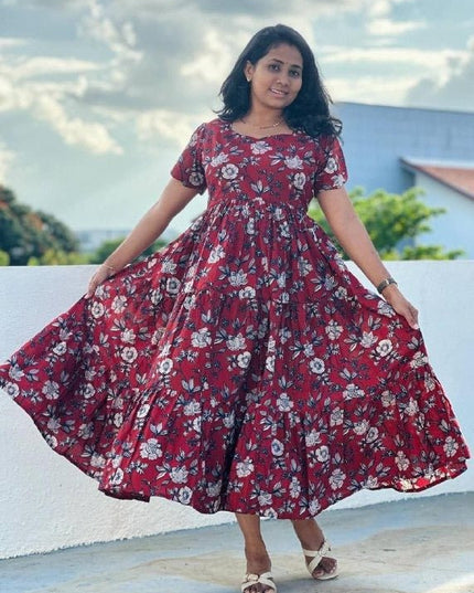 Chanderi Cotton Maxi Dress | Floral Embroidery | Pockets | Rosepetals Luxe - Rosepetals Luxe