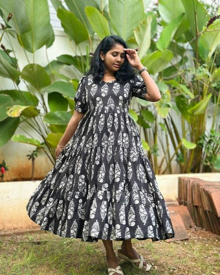 Chanderi Cotton Maxi Dress | Floral Embroidery | Pockets | Rosepetals Luxe - Rosepetals Luxe