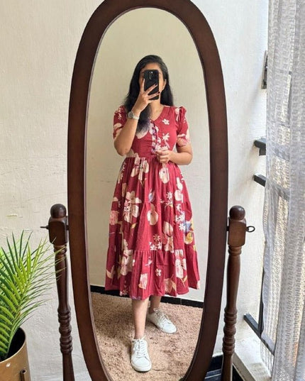 Chanderi Cotton Maxi Dress | Floral Embroidery | Pockets | Rosepetals Luxe - Rosepetals Luxe