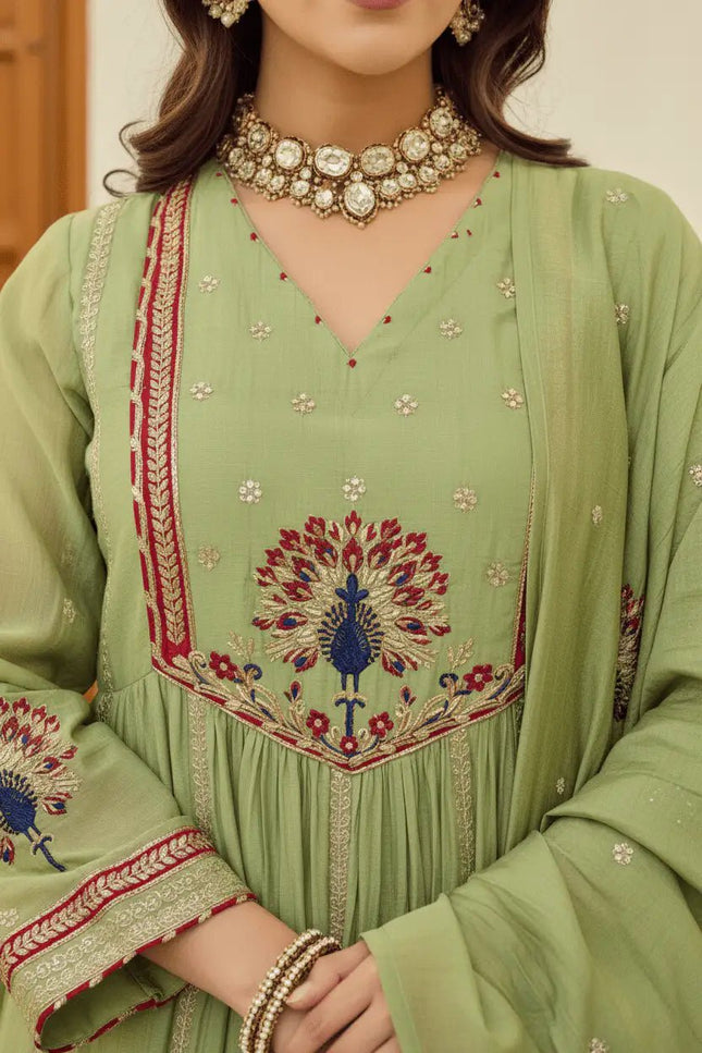 Chanderi Embroidered Anarkali Suit Set with Dupatta | Festive Ethnic Wear for Women - Rosepetals Luxe