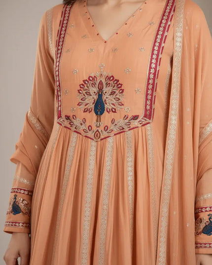 Chanderi Embroidered Anarkali Suit Set with Dupatta | Festive Ethnic Wear for Women - Rosepetals Luxe