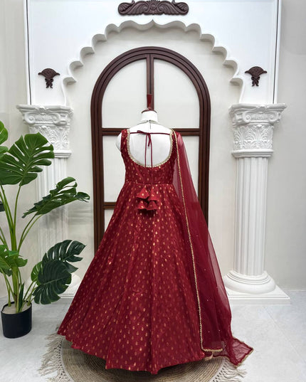 Chanderi Jacquard Butti Anarkali Set | Fancy Lace & Pearl Dupatta | Festive 3-Piece - Rosepetals Luxe